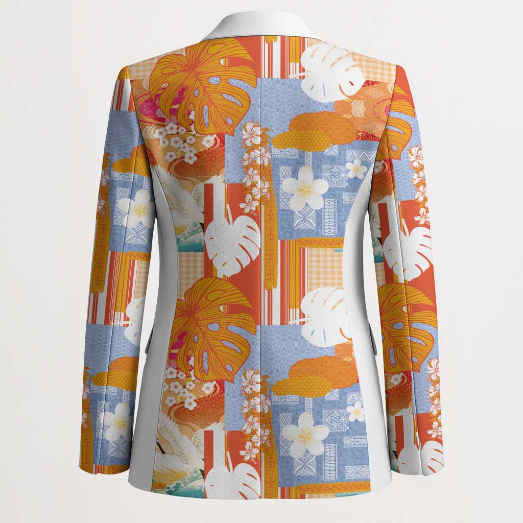 Hawaiian and Japanese Culture Together Blazer Palaka Japanese Art and Tropical Motif Tribal Patchwork LT03 - Polynesian Pride