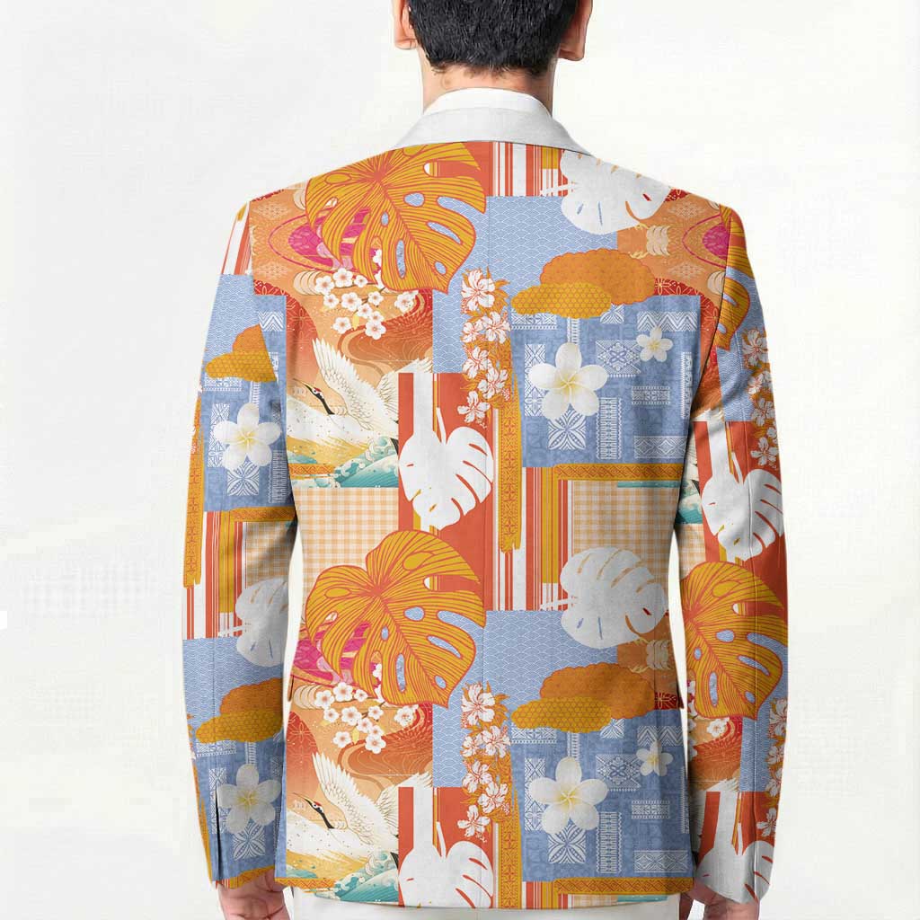 Hawaiian and Japanese Culture Together Blazer Palaka Japanese Art and Tropical Motif Tribal Patchwork LT03 - Polynesian Pride
