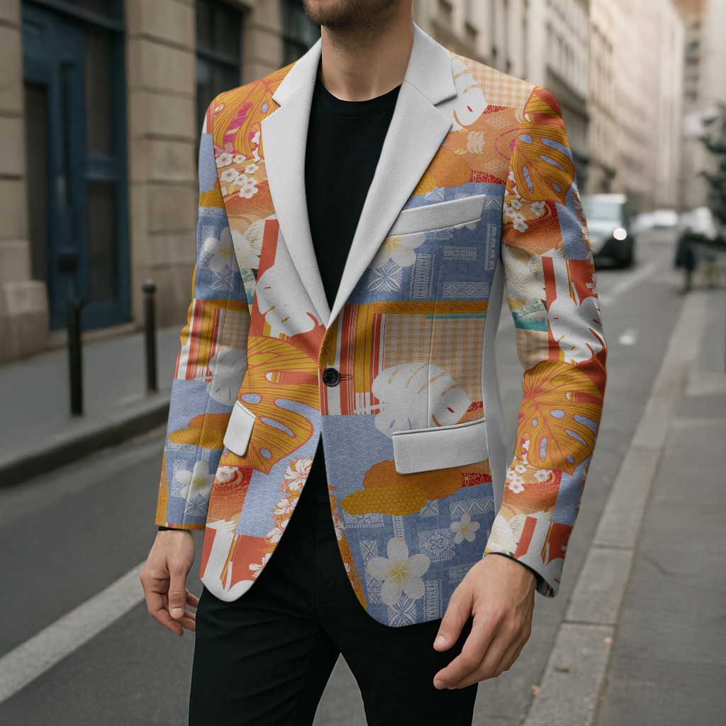 Hawaiian and Japanese Culture Together Blazer Palaka Japanese Art and Tropical Motif Tribal Patchwork LT03 - Polynesian Pride