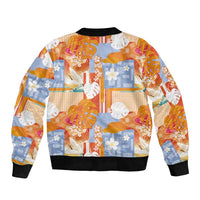 Hawaiian and Japanese Culture Together Bomber Jacket Palaka Japanese Art and Tropical Motif Tribal Patchwork LT03 - Polynesian Pride