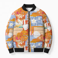 Hawaiian and Japanese Culture Together Bomber Puffer Jacket Palaka Japanese Art and Tropical Motif Tribal Patchwork LT03 Unisex Multicolor - Polynesian Pride