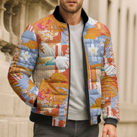 Hawaiian and Japanese Culture Together Bomber Puffer Jacket Palaka Japanese Art and Tropical Motif Tribal Patchwork LT03 - Polynesian Pride