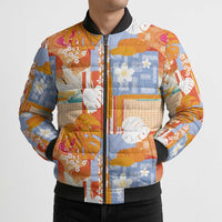 Hawaiian and Japanese Culture Together Bomber Puffer Jacket Palaka Japanese Art and Tropical Motif Tribal Patchwork LT03 - Polynesian Pride