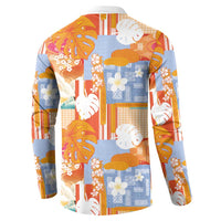 Hawaiian and Japanese Culture Together Button Sweatshirt Palaka Japanese Art and Tropical Motif Tribal Patchwork LT03 - Polynesian Pride