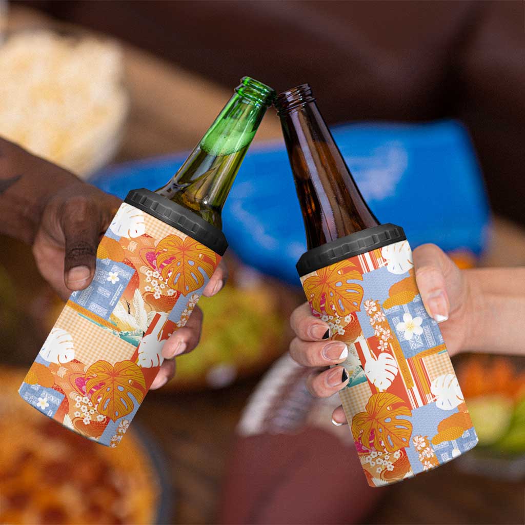 Hawaiian and Japanese Culture Together 4 in 1 Can Cooler Tumbler Palaka Japanese Art and Tropical Motif Tribal Patchwork LT03 - Polynesian Pride