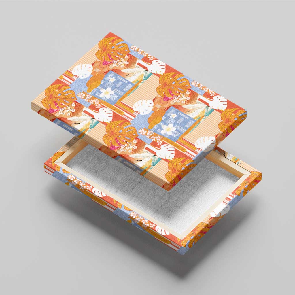 Hawaiian and Japanese Culture Together Canvas Wall Art Palaka Japanese Art and Tropical Motif Tribal Patchwork LT03 - Polynesian Pride