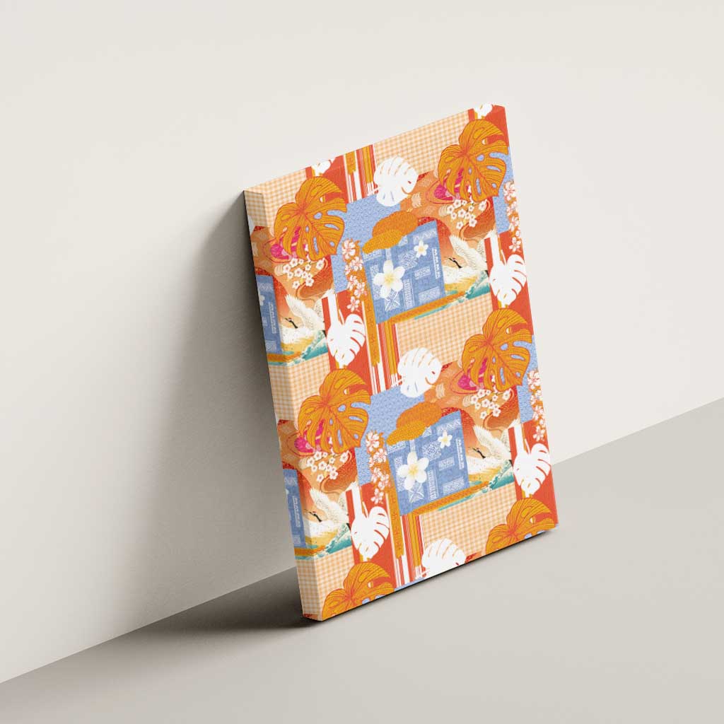 Hawaiian and Japanese Culture Together Canvas Wall Art Palaka Japanese Art and Tropical Motif Tribal Patchwork LT03 - Polynesian Pride