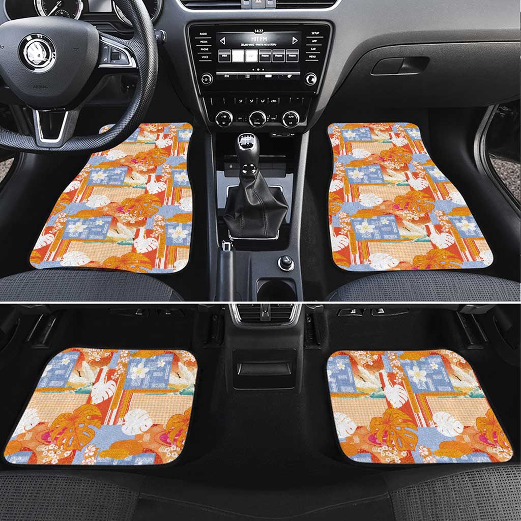 Hawaiian and Japanese Culture Together Car Mats Palaka Japanese Art and Tropical Motif Tribal Patchwork LT03 Set 4pcs Multicolor - Polynesian Pride