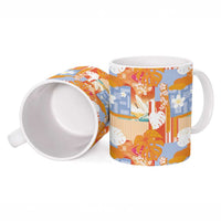 Hawaiian and Japanese Culture Together Ceramic Mug Palaka Japanese Art and Tropical Motif Tribal Patchwork LT03 - Polynesian Pride