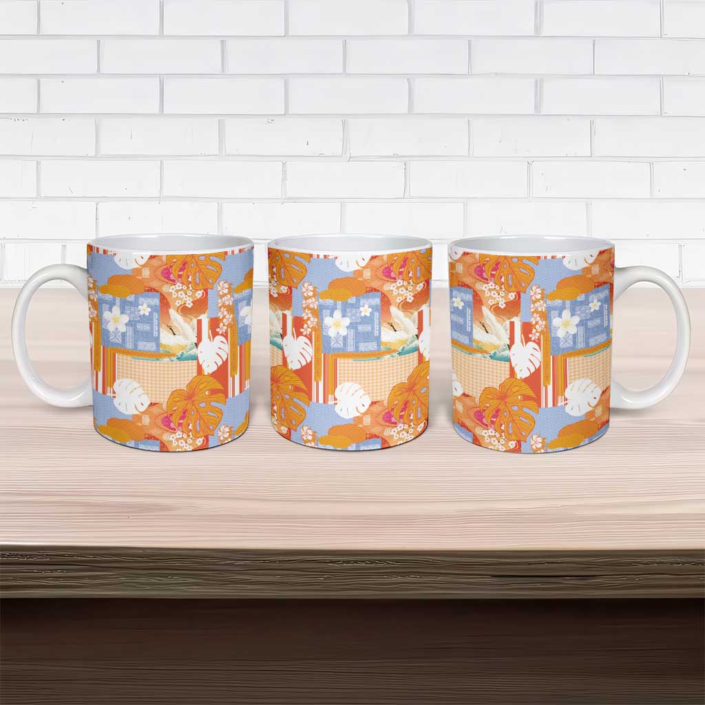 Hawaiian and Japanese Culture Together Ceramic Mug Palaka Japanese Art and Tropical Motif Tribal Patchwork LT03 - Polynesian Pride