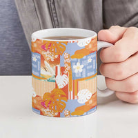 Hawaiian and Japanese Culture Together Ceramic Mug Palaka Japanese Art and Tropical Motif Tribal Patchwork LT03 - Polynesian Pride