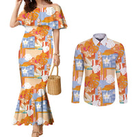 Hawaiian and Japanese Culture Together Couples Matching Mermaid Dress and Long Sleeve Button Shirt Palaka Japanese Art and Tropical Motif Tribal Patchwork LT03 Multicolor - Polynesian Pride