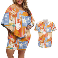 Hawaiian and Japanese Culture Together Couples Matching Off Shoulder Short Dress and Hawaiian Shirt Palaka Japanese Art and Tropical Motif Tribal Patchwork LT03 Multicolor - Polynesian Pride
