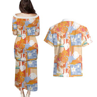 Hawaiian and Japanese Culture Together Couples Matching Puletasi and Hawaiian Shirt Palaka Japanese Art and Tropical Motif Tribal Patchwork LT03 - Polynesian Pride
