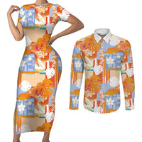 Hawaiian and Japanese Culture Together Couples Matching Short Sleeve Bodycon Dress and Long Sleeve Button Shirt Palaka Japanese Art and Tropical Motif Tribal Patchwork LT03 Multicolor - Polynesian Pride