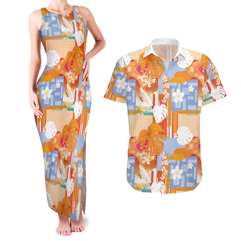 Hawaiian and Japanese Culture Together Couples Matching Tank Maxi Dress and Hawaiian Shirt Palaka Japanese Art and Tropical Motif Tribal Patchwork LT03 Multicolor - Polynesian Pride