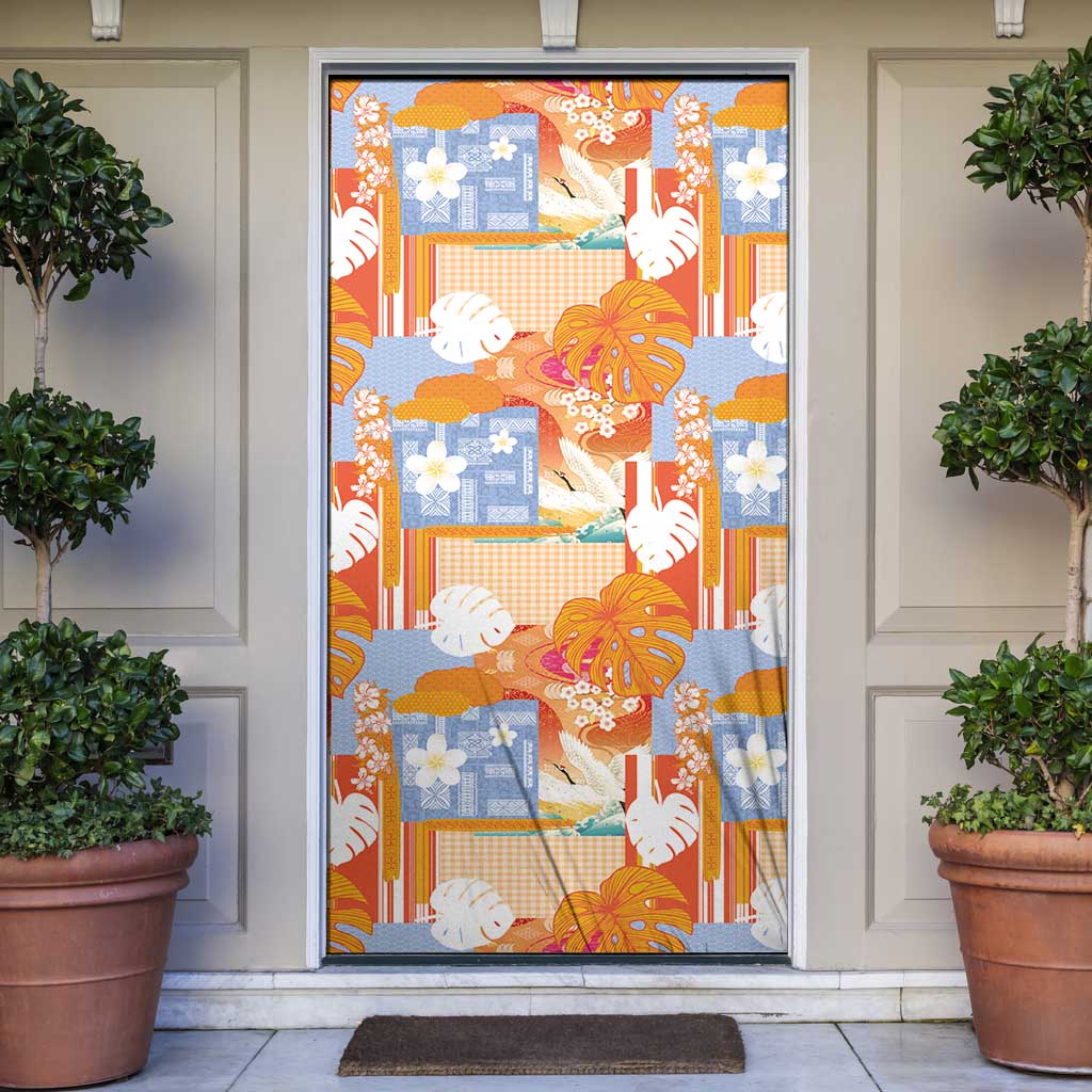 Hawaiian and Japanese Culture Together Door Cover Palaka Japanese Art and Tropical Motif Tribal Patchwork LT03 Multicolor - Polynesian Pride