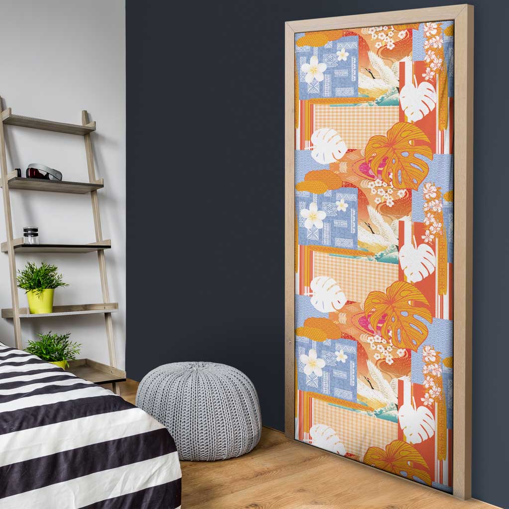 Hawaiian and Japanese Culture Together Door Cover Palaka Japanese Art and Tropical Motif Tribal Patchwork LT03 - Polynesian Pride