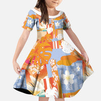 Hawaiian and Japanese Culture Together Family Matching Mermaid Dress and Hawaiian Shirt Palaka Japanese Art and Tropical Motif Tribal Patchwork LT03 Daughter's Dress Multicolor - Polynesian Pride