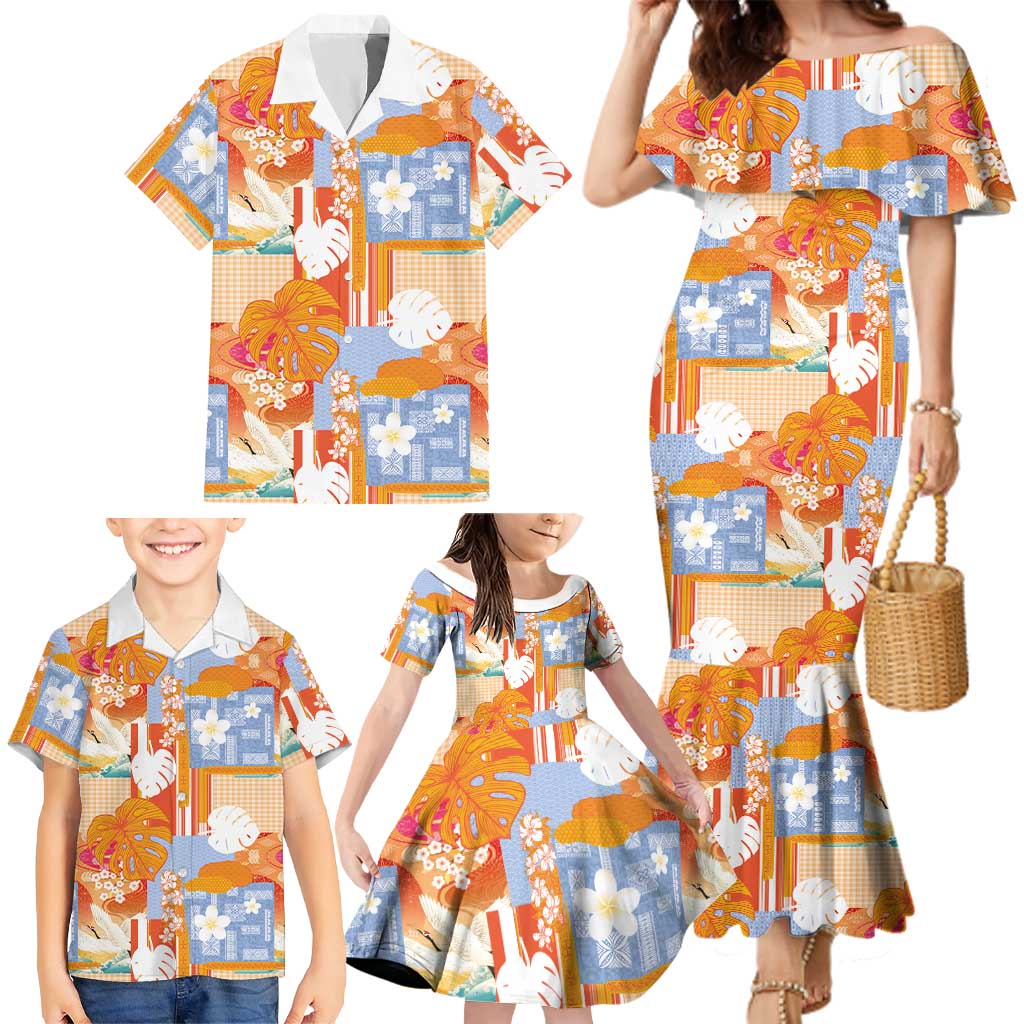 Hawaiian and Japanese Culture Together Family Matching Mermaid Dress and Hawaiian Shirt Palaka Japanese Art and Tropical Motif Tribal Patchwork LT03 - Polynesian Pride
