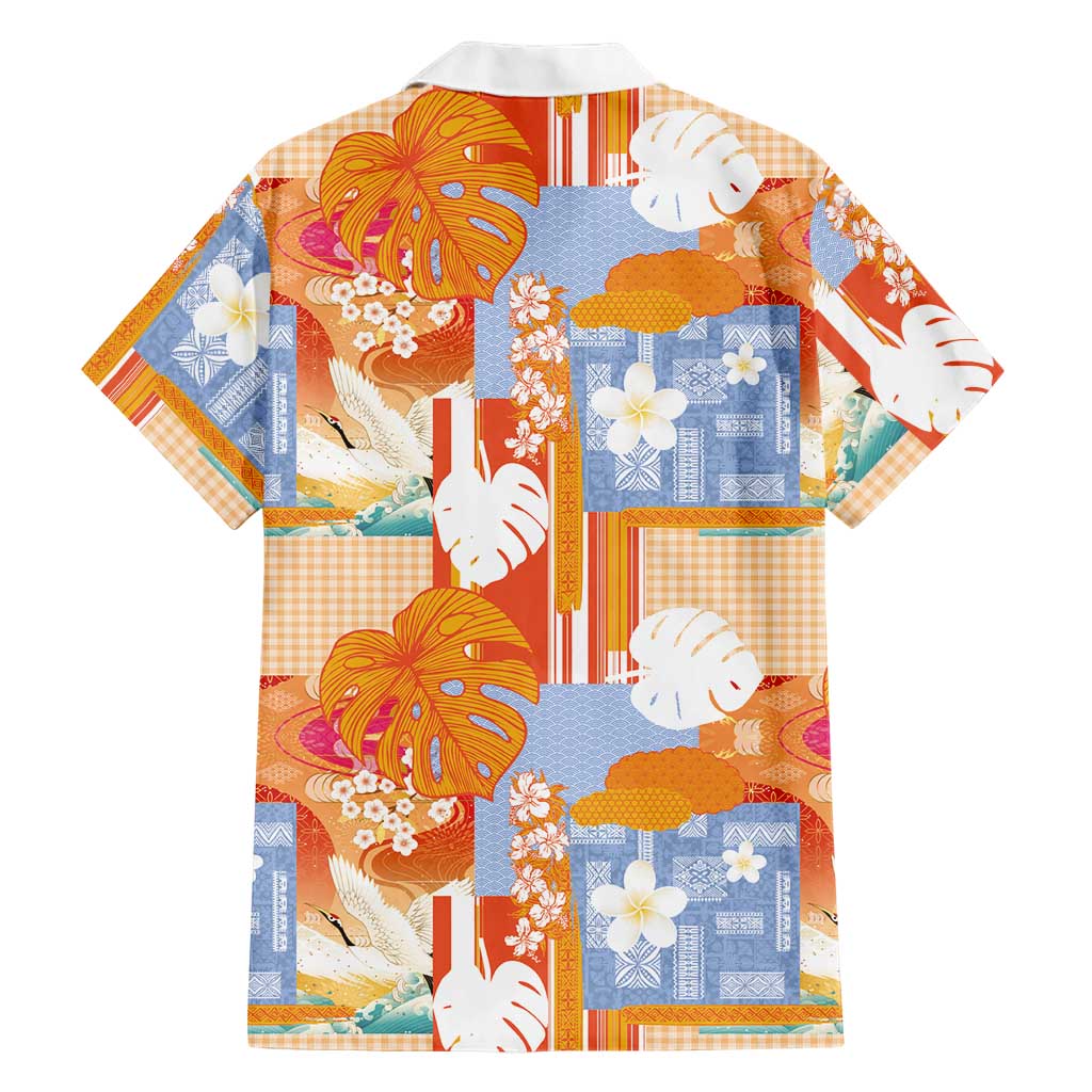 Hawaiian and Japanese Culture Together Family Matching Off The Shoulder Long Sleeve Dress and Hawaiian Shirt Palaka Japanese Art and Tropical Motif Tribal Patchwork LT03 - Polynesian Pride