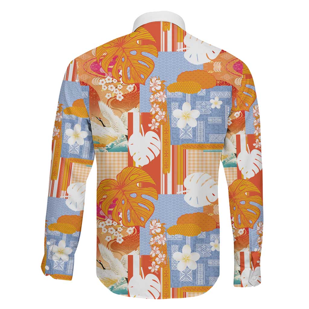 Hawaiian and Japanese Culture Together Family Matching Off Shoulder Maxi Dress and Hawaiian Shirt Palaka Japanese Art and Tropical Motif Tribal Patchwork LT03 - Polynesian Pride