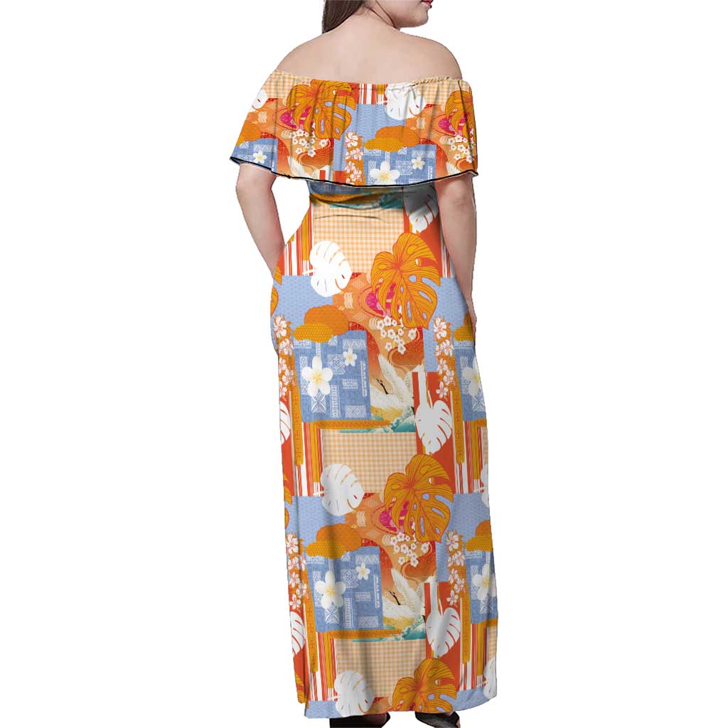 Hawaiian and Japanese Culture Together Family Matching Off Shoulder Maxi Dress and Hawaiian Shirt Palaka Japanese Art and Tropical Motif Tribal Patchwork LT03 - Polynesian Pride