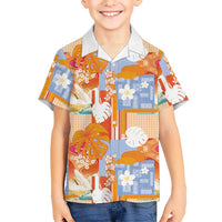 Hawaiian and Japanese Culture Together Family Matching Off Shoulder Maxi Dress and Hawaiian Shirt Palaka Japanese Art and Tropical Motif Tribal Patchwork LT03 Son's Shirt Multicolor - Polynesian Pride