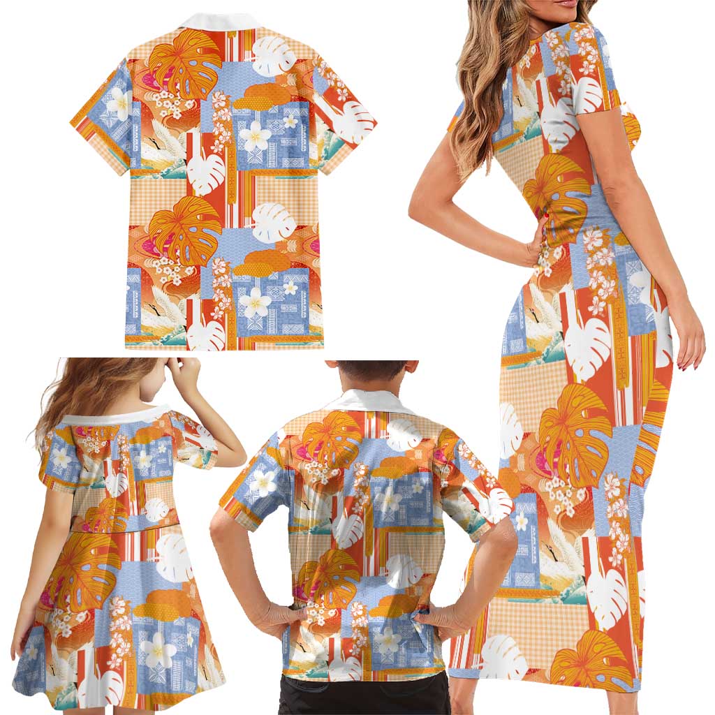 Hawaiian and Japanese Culture Together Family Matching Short Sleeve Bodycon Dress and Hawaiian Shirt Palaka Japanese Art and Tropical Motif Tribal Patchwork LT03 - Polynesian Pride