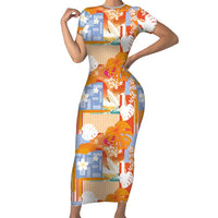 Hawaiian and Japanese Culture Together Family Matching Short Sleeve Bodycon Dress and Hawaiian Shirt Palaka Japanese Art and Tropical Motif Tribal Patchwork LT03 Mom's Dress Multicolor - Polynesian Pride