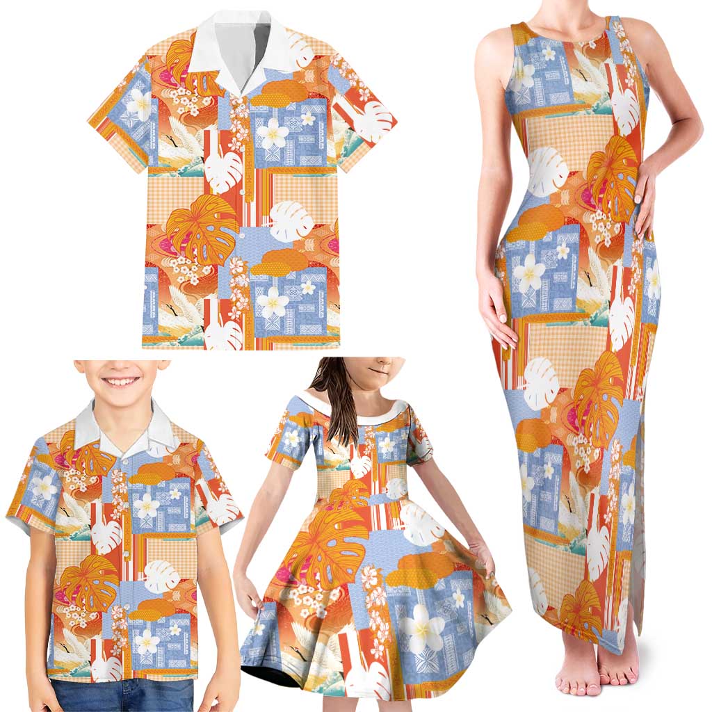 Hawaiian and Japanese Culture Together Family Matching Tank Maxi Dress and Hawaiian Shirt Palaka Japanese Art and Tropical Motif Tribal Patchwork LT03 - Polynesian Pride