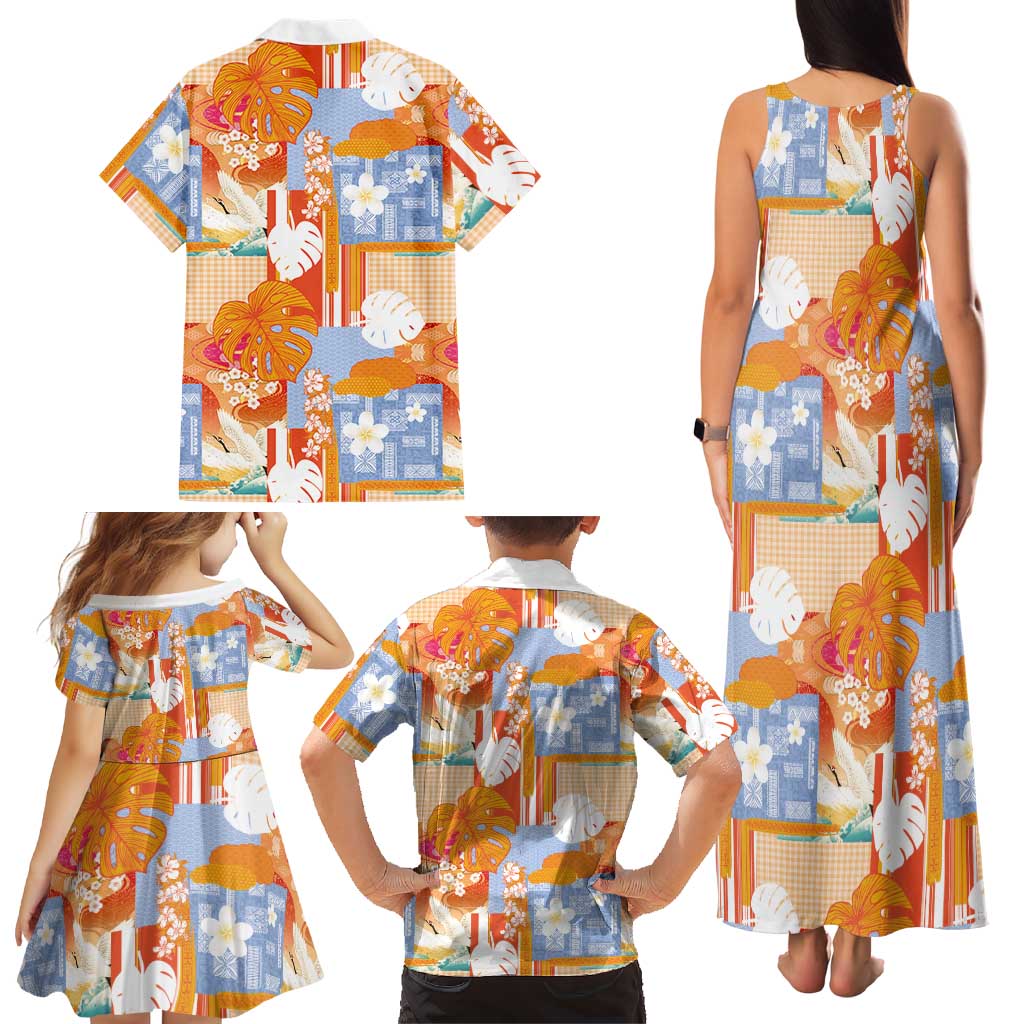 Hawaiian and Japanese Culture Together Family Matching Tank Maxi Dress and Hawaiian Shirt Palaka Japanese Art and Tropical Motif Tribal Patchwork LT03 - Polynesian Pride