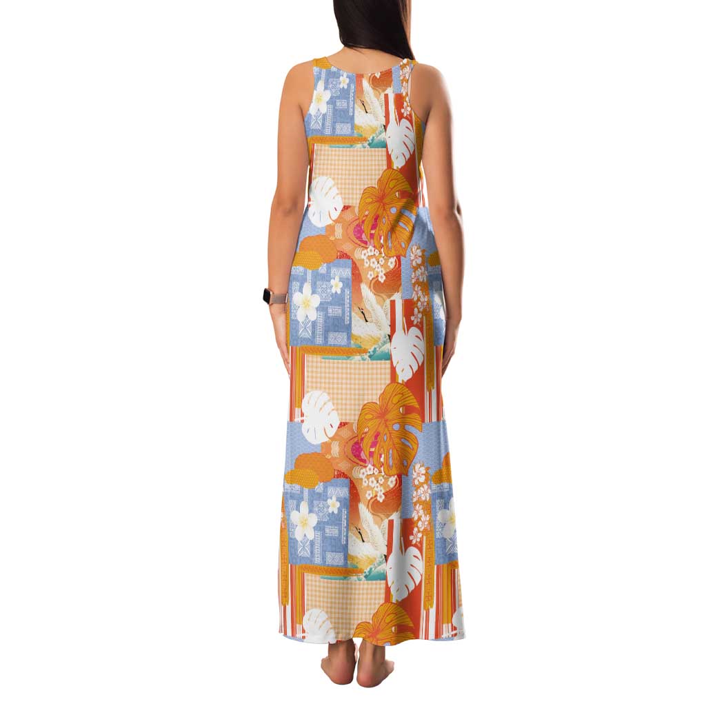 Hawaiian and Japanese Culture Together Family Matching Tank Maxi Dress and Hawaiian Shirt Palaka Japanese Art and Tropical Motif Tribal Patchwork LT03 - Polynesian Pride