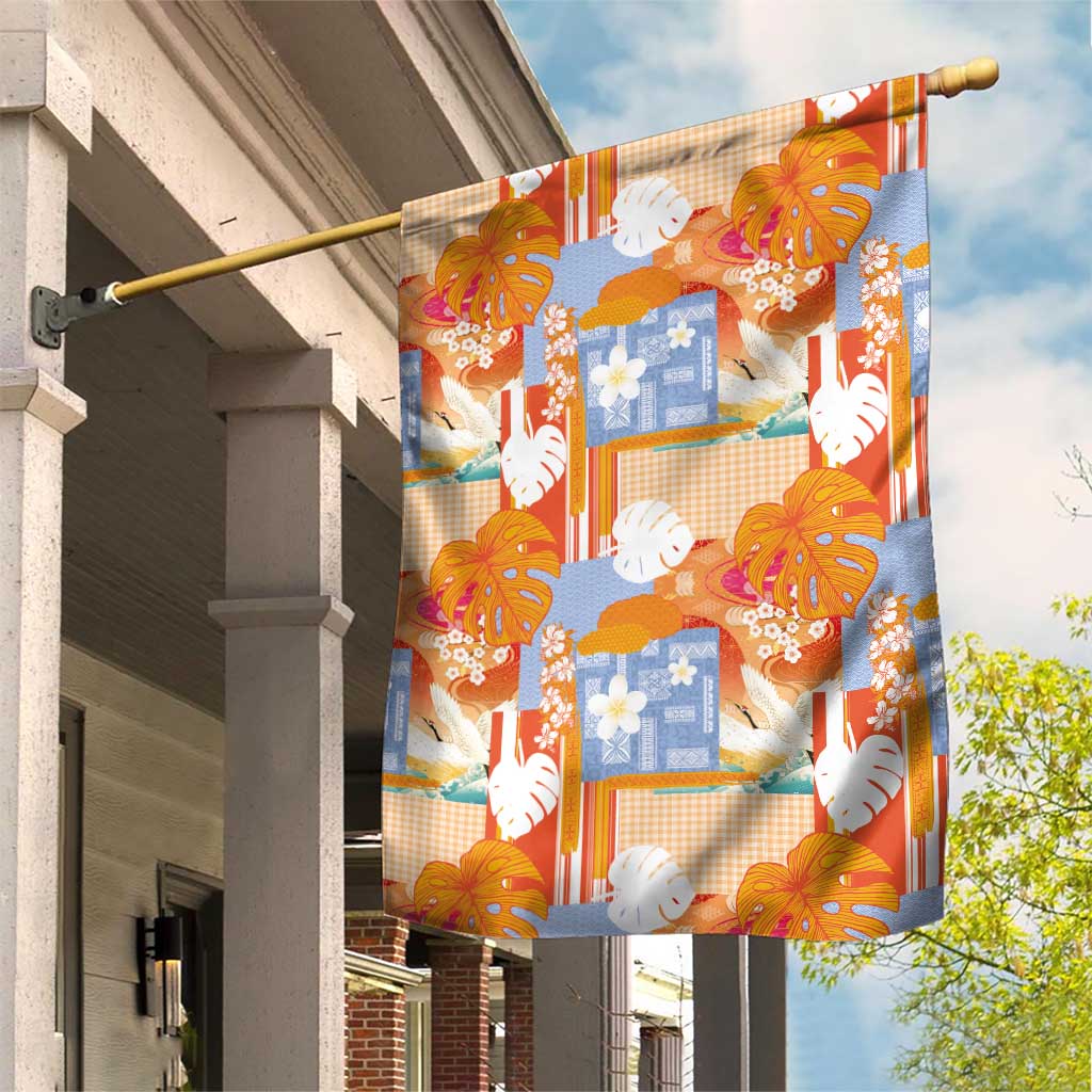 Hawaiian and Japanese Culture Together Garden Flag Palaka Japanese Art and Tropical Motif Tribal Patchwork LT03 House Flag Multicolor - Polynesian Pride