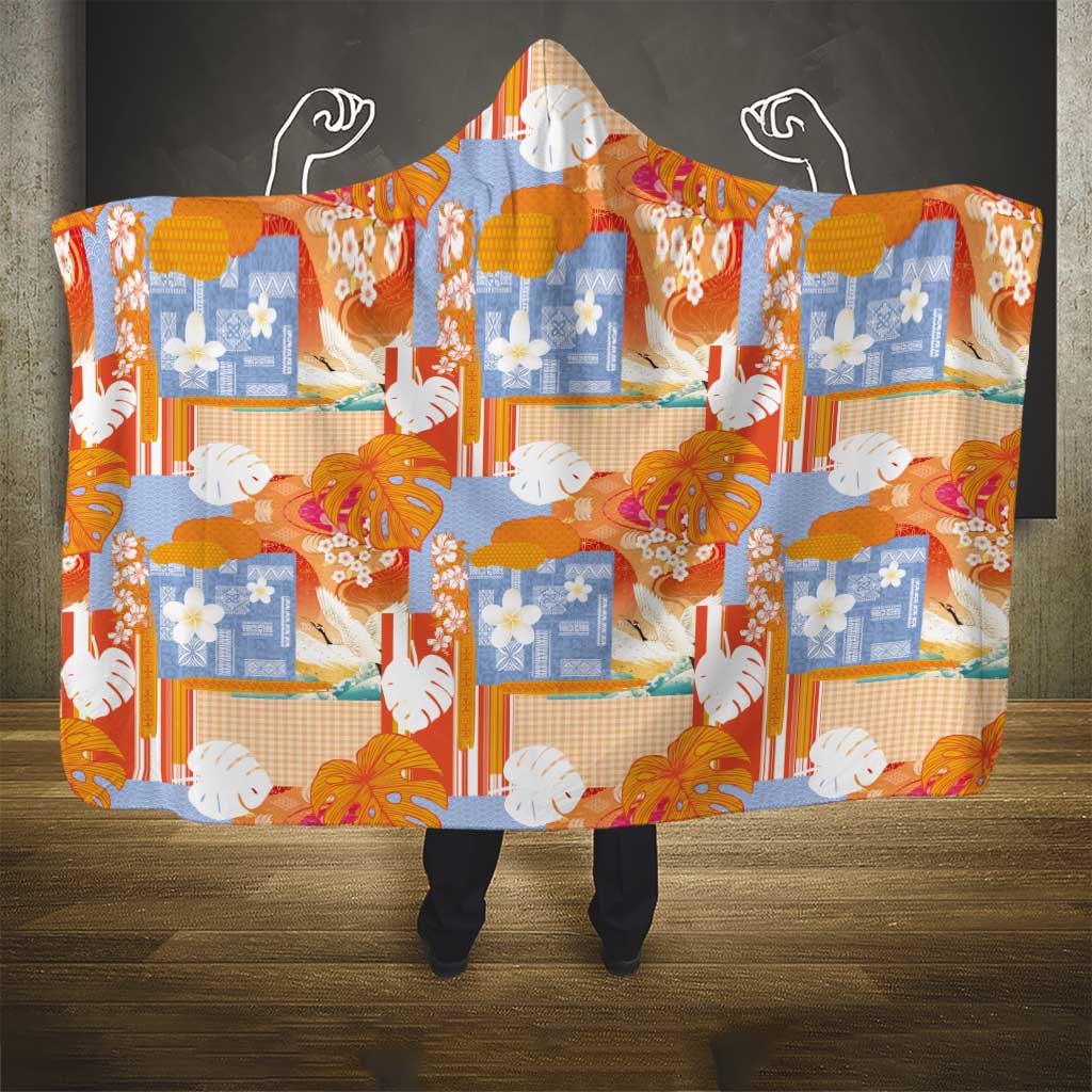 Hawaiian and Japanese Culture Together Hooded Blanket Palaka Japanese Art and Tropical Motif Tribal Patchwork LT03 - Polynesian Pride