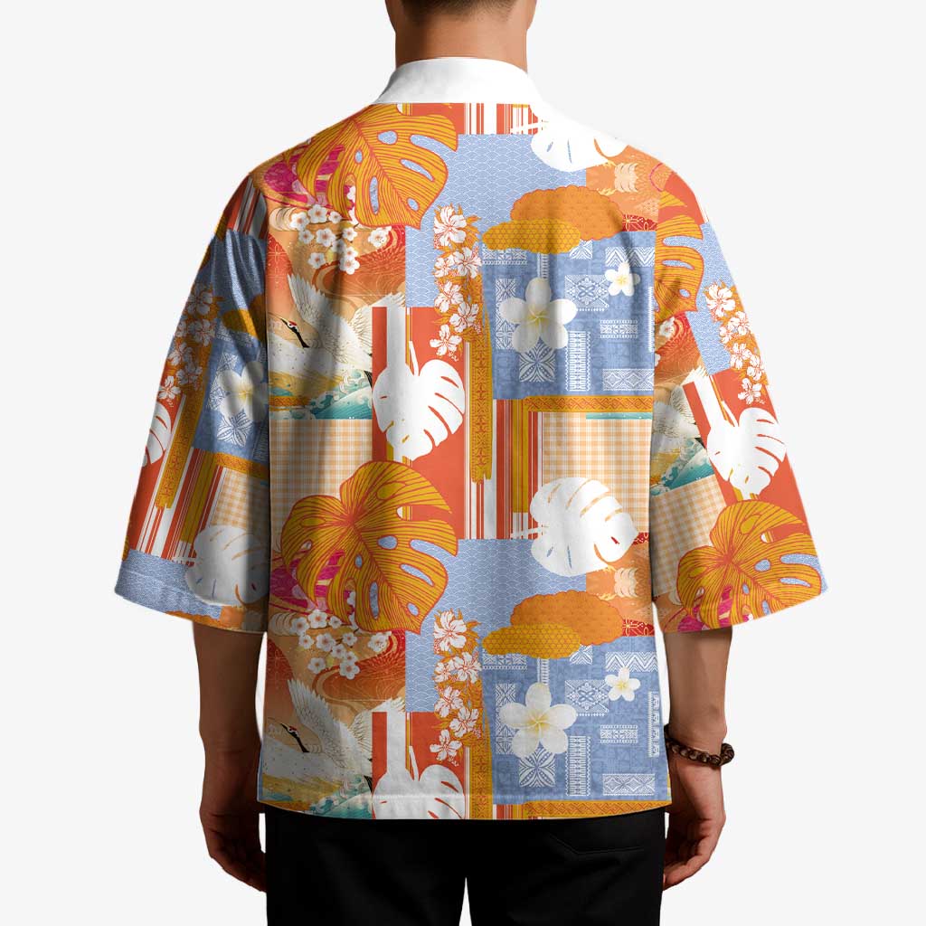 Hawaiian and Japanese Culture Together Kimono Palaka Japanese Art and Tropical Motif Tribal Patchwork LT03 - Polynesian Pride
