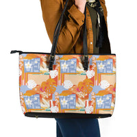 Hawaiian and Japanese Culture Together Leather Tote Bag Palaka Japanese Art and Tropical Motif Tribal Patchwork LT03 - Polynesian Pride