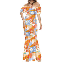 Hawaiian and Japanese Culture Together Mermaid Dress Palaka Japanese Art and Tropical Motif Tribal Patchwork LT03 - Polynesian Pride
