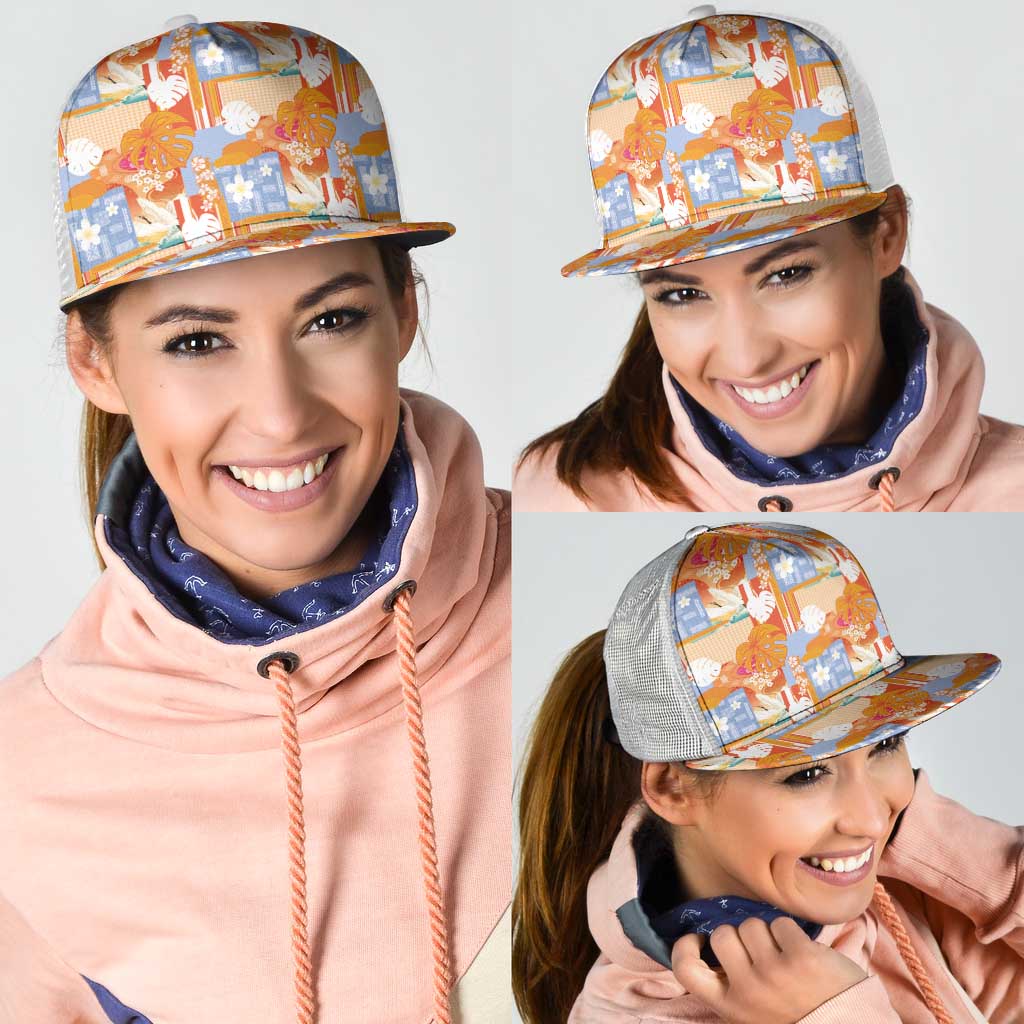 Hawaiian and Japanese Culture Together Mesh Trucker Cap Palaka Japanese Art and Tropical Motif Tribal Patchwork LT03 - Polynesian Pride