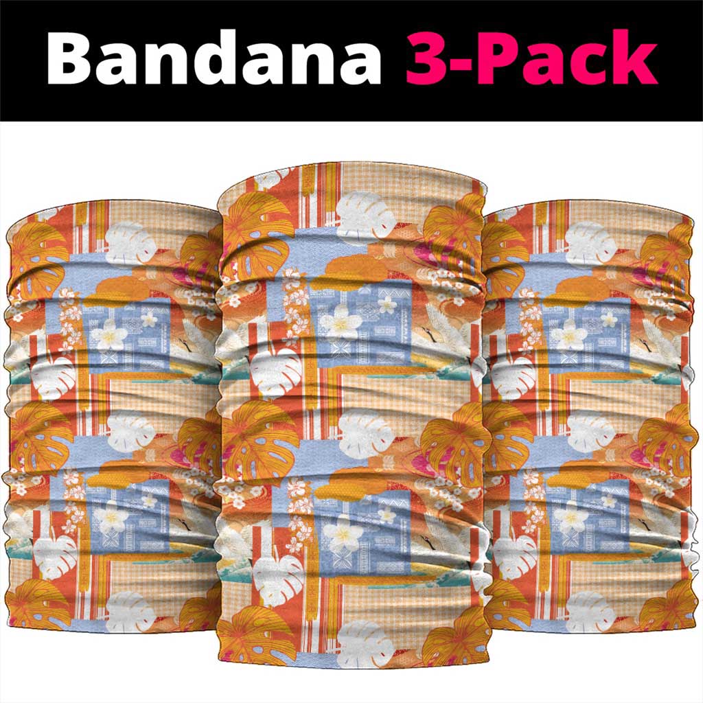 Hawaiian and Japanese Culture Together Neck Gaiter Palaka Japanese Art and Tropical Motif Tribal Patchwork