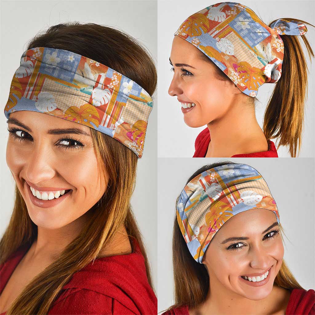 Hawaiian and Japanese Culture Together Neck Gaiter Palaka Japanese Art and Tropical Motif Tribal Patchwork LT03 - Polynesian Pride