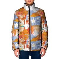 Hawaiian and Japanese Culture Together Padded Jacket Palaka Japanese Art and Tropical Motif Tribal Patchwork LT03 Men Multicolor - Polynesian Pride