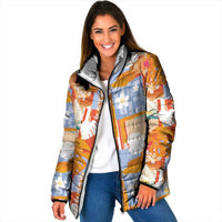 Hawaiian and Japanese Culture Together Padded Jacket Palaka Japanese Art and Tropical Motif Tribal Patchwork LT03 Women Multicolor - Polynesian Pride