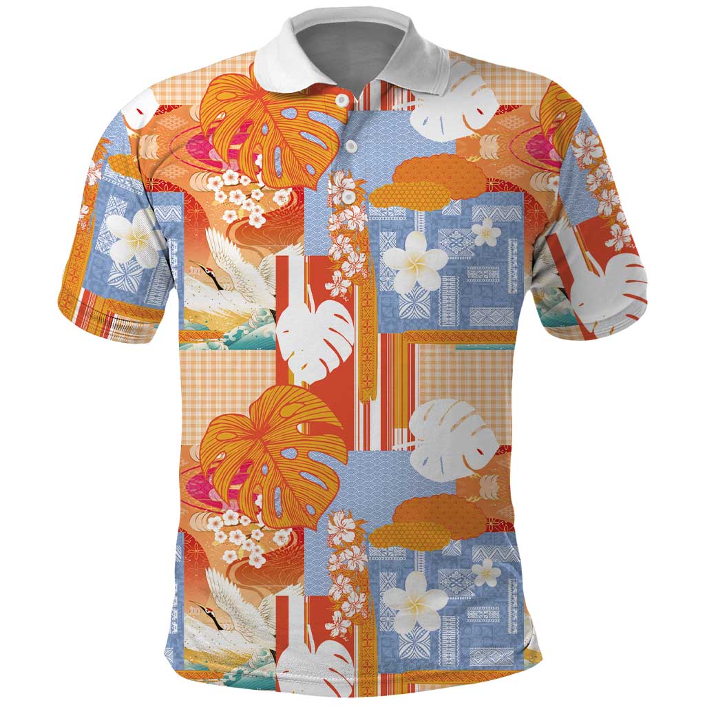Hawaiian and Japanese Culture Together Polo Shirt Palaka Japanese Art and Tropical Motif Tribal Patchwork LT03 Multicolor - Polynesian Pride