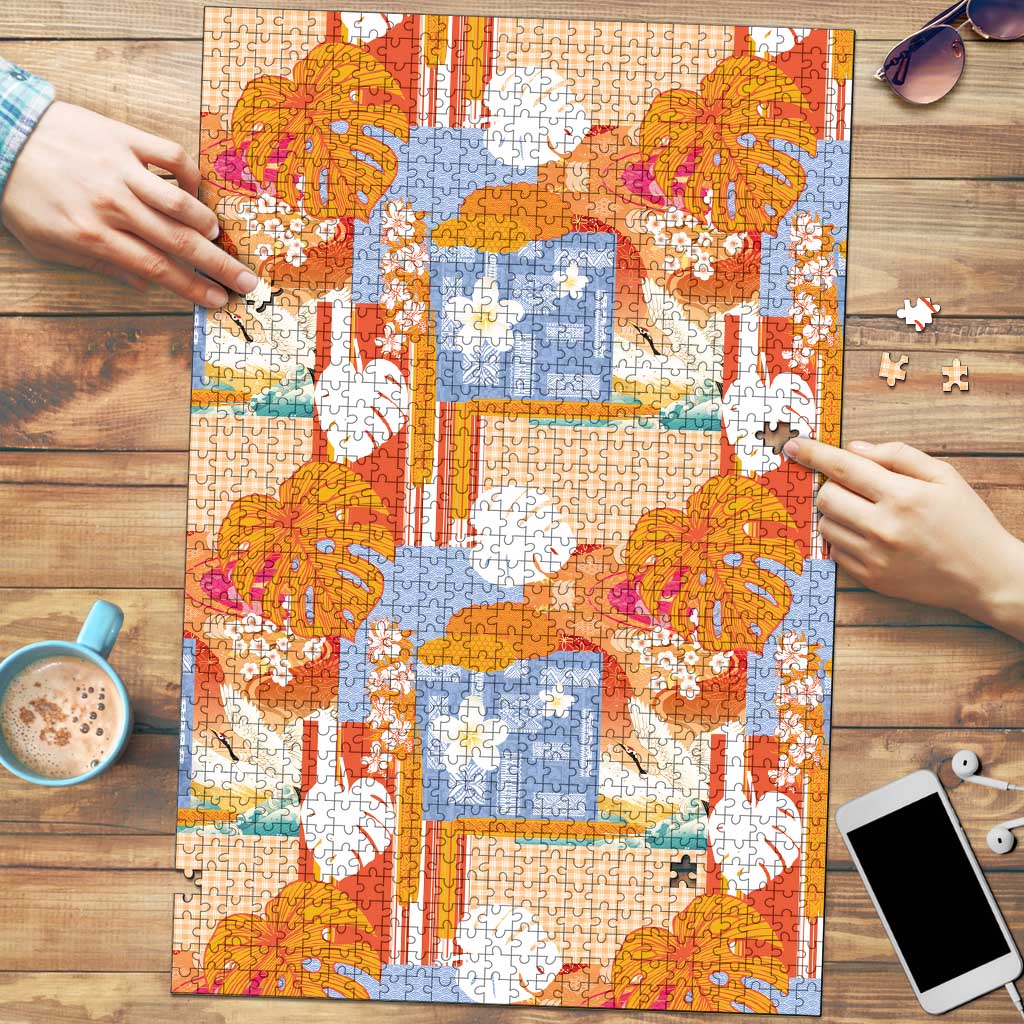 Hawaiian and Japanese Culture Together Puzzle Palaka Japanese Art and Tropical Motif Tribal Patchwork