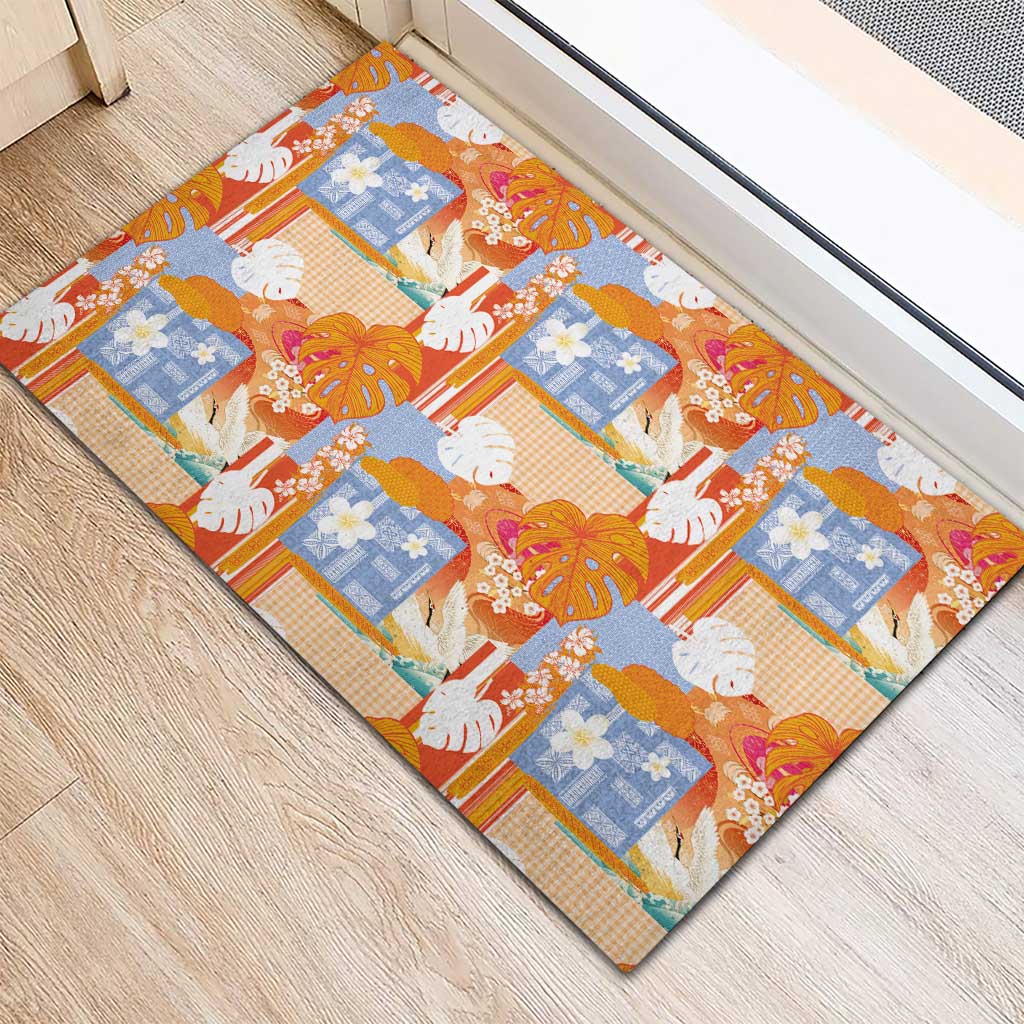 Hawaiian and Japanese Culture Together Rubber Doormat Palaka Japanese Art and Tropical Motif Tribal Patchwork LT03 - Polynesian Pride