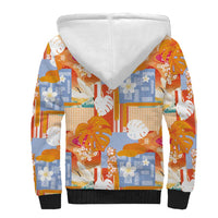 Hawaiian and Japanese Culture Together Sherpa Hoodie Palaka Japanese Art and Tropical Motif Tribal Patchwork LT03 - Polynesian Pride