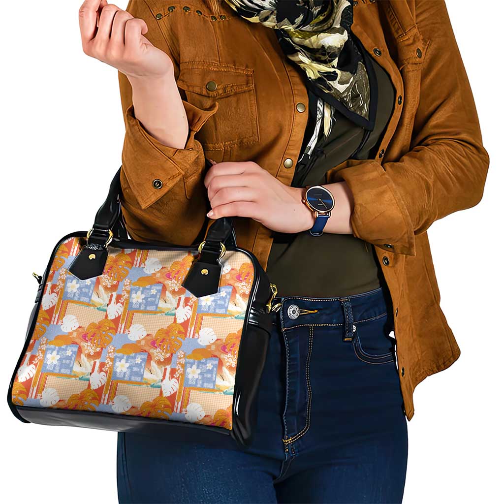 Hawaiian and Japanese Culture Together Shoulder Handbag Palaka Japanese Art and Tropical Motif Tribal Patchwork LT03 - Polynesian Pride
