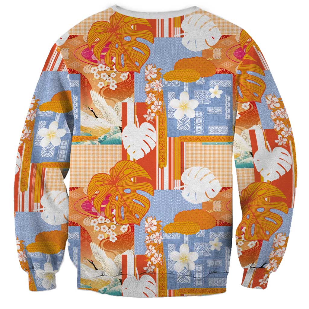 Hawaiian and Japanese Culture Together Sweatshirt Palaka Japanese Art and Tropical Motif Tribal Patchwork LT03 - Polynesian Pride