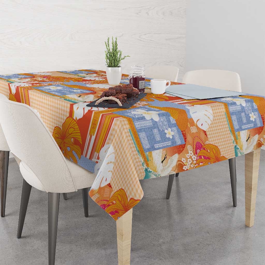 Hawaiian and Japanese Culture Together Tablecloth Palaka Japanese Art and Tropical Motif Tribal Patchwork LT03 - Polynesian Pride